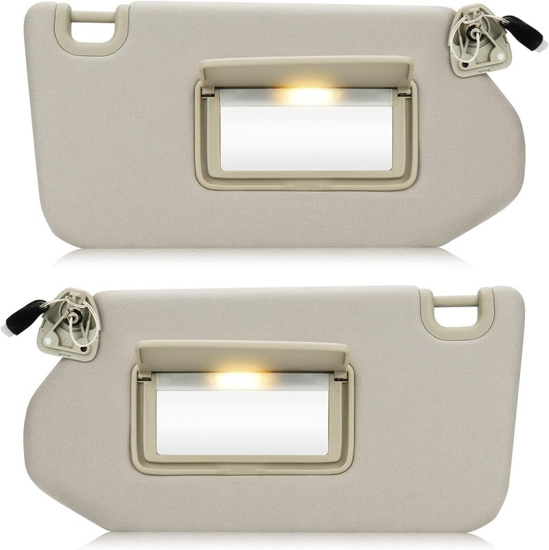 AEagle Left & Right Sun Visor with Light for 2013-2018 Nissan Pathfinder, 2014-2017 Infiniti QX60, 2013 JX35, Driver & Passenger Side Beige Sunvisor Replacement 96401-9PB0A, 96400-9PB0A - Image 1